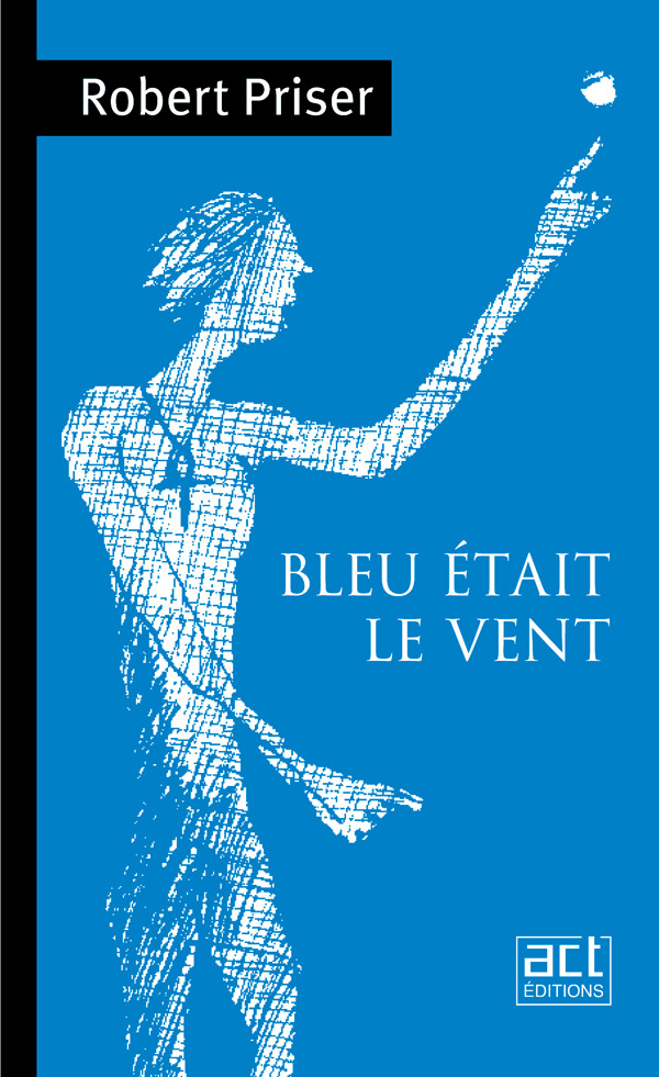 Blanc sur fond bleu ciel, le dessin d'un personnage, il montre la lune du doigt.